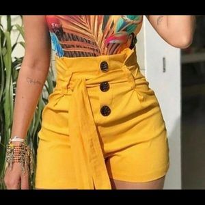 Button High Waist Belted Short